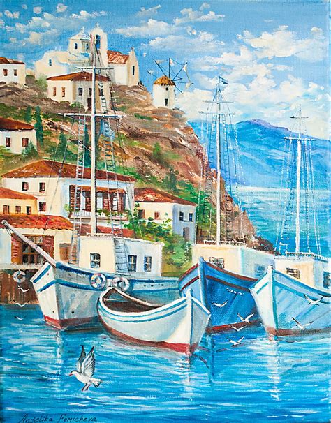 Mykonos Greece Island Original Landscape Oil Painting Boats - Etsy | Greece painting, Greek ...