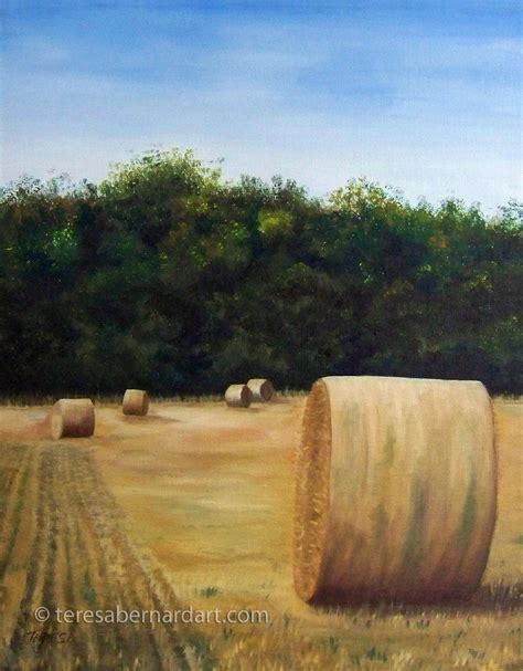 Life in Texas — Round Hay Bales - Teresa Bernard Oil Paintings