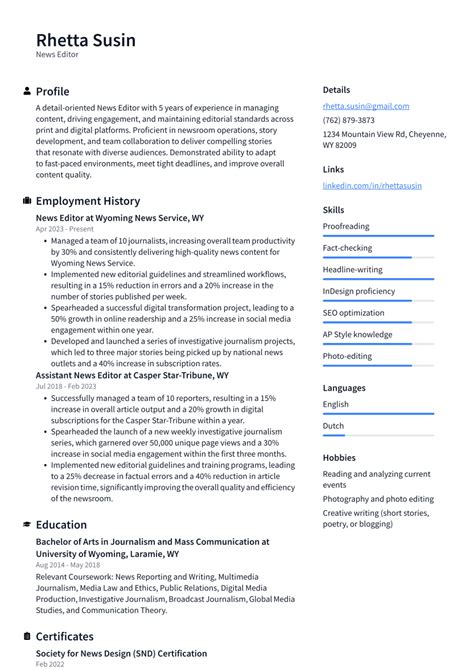 News Editor Resume Examples and Templates | ResumeCat