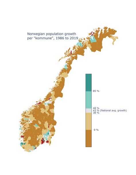 Norwegian population growth by county, 1986 to 2019 | Norwegian, Map ...