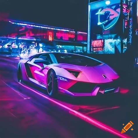 Cyberpunk lamborghini car in neon lights