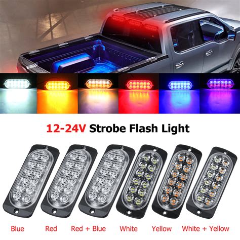 12 LED Amber Car Emergency Flashing Light vehicle Strobe Flash Warning ...