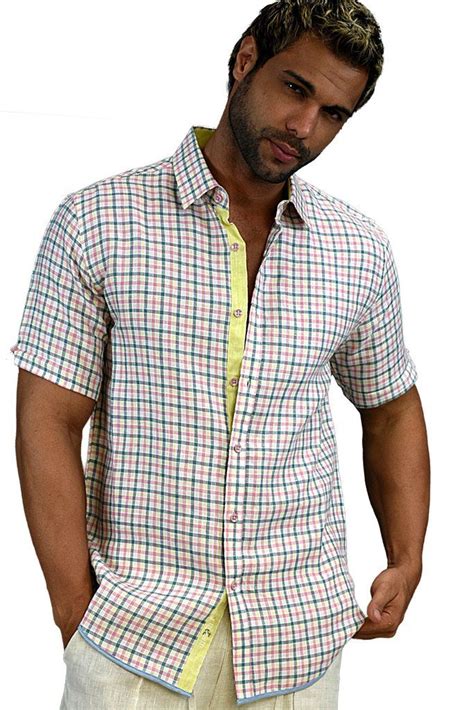 MENS BOHIO 100% LINEN PLAID CASUAL SHORT SLEEVE SHIRT - MLS261-P2 | Linen shirt men, Mens shirts ...