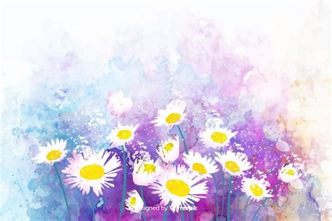 Watercolor natural background with daisies | Free Vector