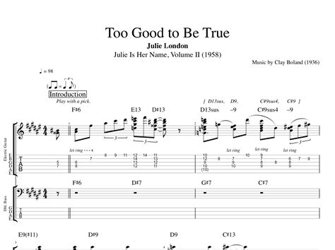 "Too Good to Be True" · Julie London || Guitar + Bass || Tabs + Sheet Music + Chords + Score ...