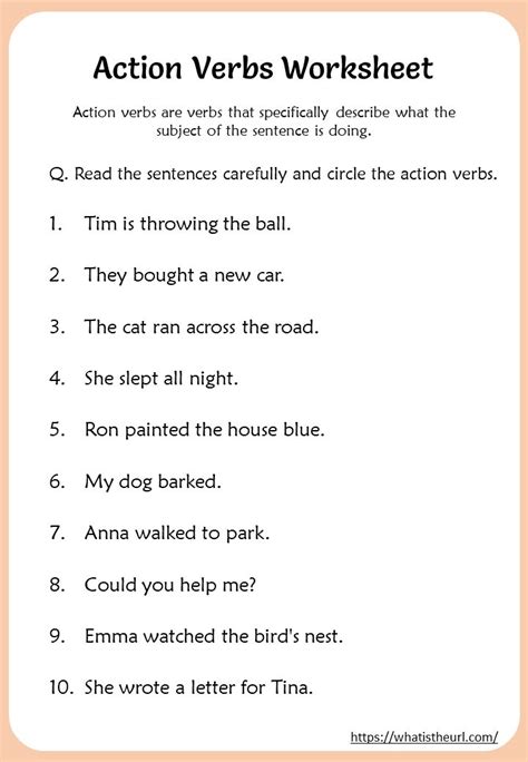 an action verb worksheet for students to practice their english ...