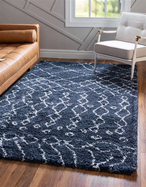 Navy Blue 8' x 10' Moroccan Shag Rug | White moroccan rugs, Moroccan shag rug, Blue bedroom