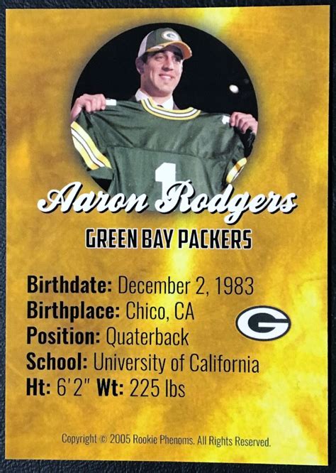 2005 Rookie Phenoms Aaron Rodgers Rookie Gold Custom Card - Etsy New Zealand