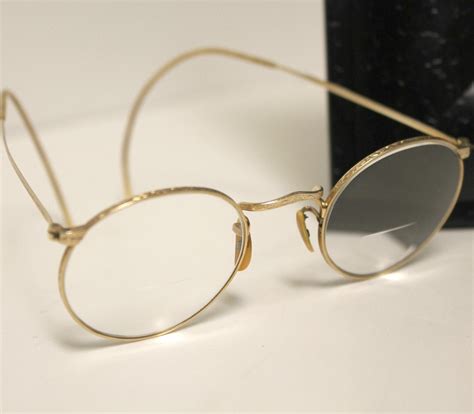 Vintage Gold Round Eyeglasses Frames Bausch & Lomb 1930s Deco