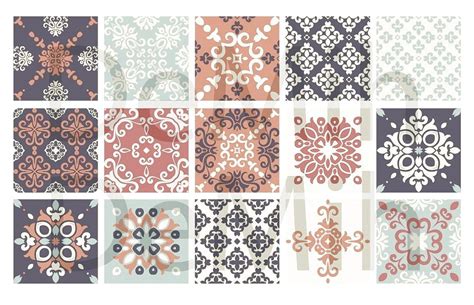 Set of 15 vintage tiles patterns tile ornament vector pattern template decor design portugal ...