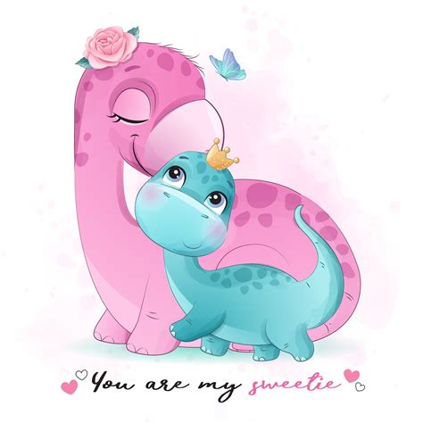 Cute little dinosaur mother and baby with watercolor illustration 2063827 Vector Art at Vecteezy