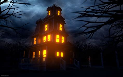 House Creepy halloween haunted lights windows wallpaper ...