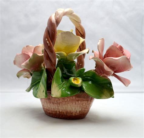 Vintage Capodimonte Flower Basket, Large Porcelain Roses, Made in Italy ...