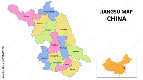 Jiangsu Map of China. State and district map of Jiangsu. Detailed ...