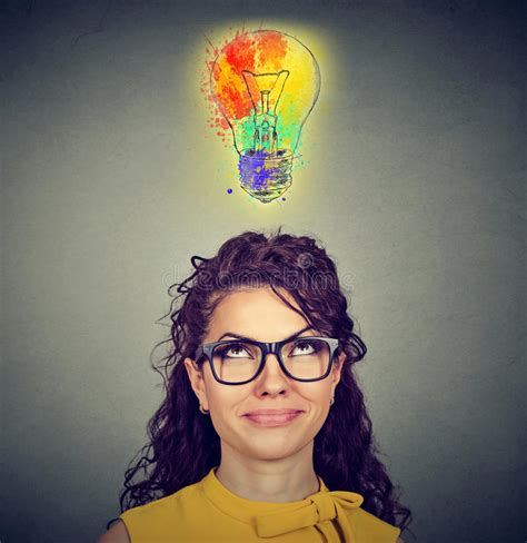 Woman Glasses Colorful Idea Looking Up Light Bulb Stock Photos - Free & Royalty-Free Stock ...