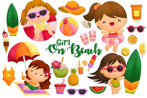 Girl on Beach Clipart - Cute Kids Clip Art (2533577)