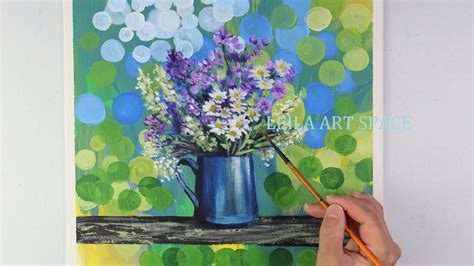 How to paint flower bouquet acrylic| Flower vase painting| Easy Spring ...
