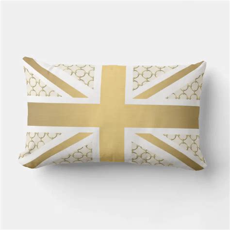 UK Union Jack Flag with Gold Equestrian Pattern Lumbar Pillow | Zazzle