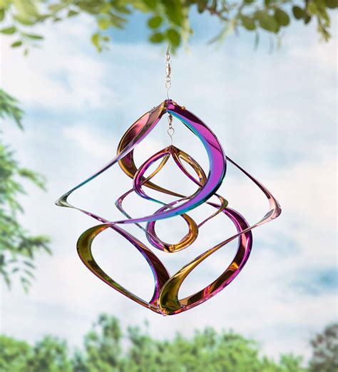 Vibrant Multi-Colored Iridescent Dual Spiral Hanging Metal Wind Spinner ...