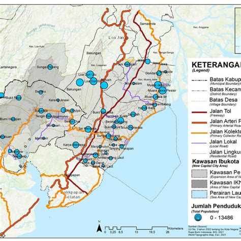 Distribution Map and Number of Villagers in Nusantara Capital City Area... | Download Scientific ...