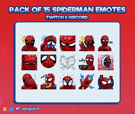 15 Spider-man Emotes for Twitch/youtube/discord/facebook/kick Spiderverse Emotes Spiderman ...