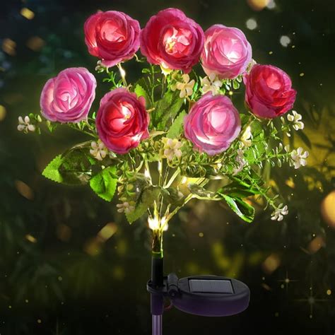 Solar Garden Lights with 7 Rose Flowers, LED Waterproof Solar Powered ...