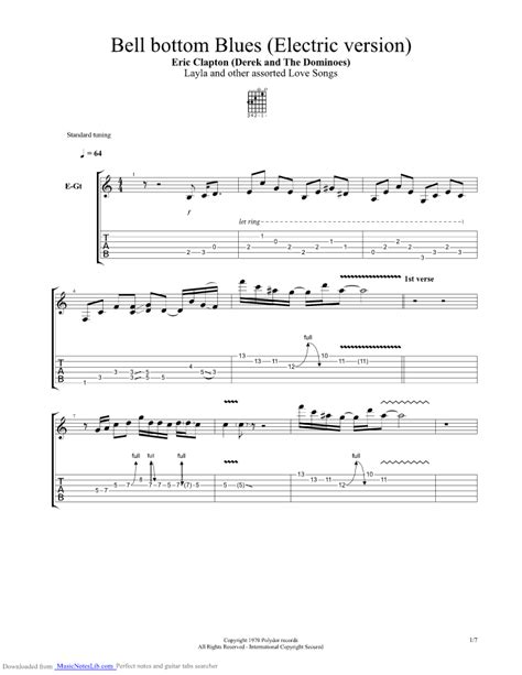 Bell Bottom Blues guitar pro tab by Eric Clapton @ musicnoteslib.com