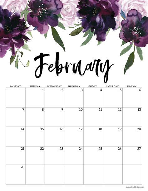 Free Printable 2022 Floral Calendar – Monday Start | Paper Trail Design