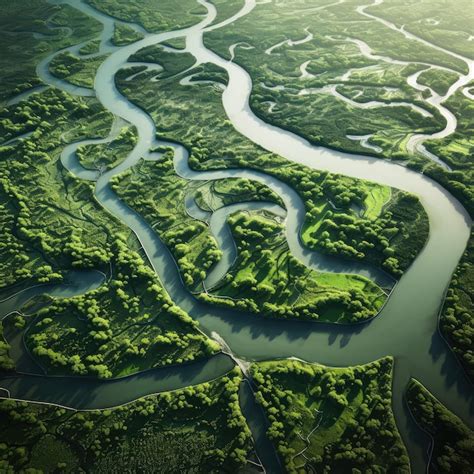 Premium AI Image | aerial view of a river delta with lush green ...