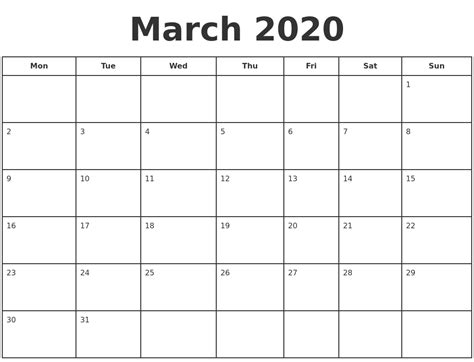 March 2020 Print A Calendar