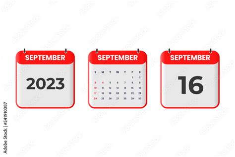 Vecteur Stock September 2023 calendar design. 16th September 2023 calendar icon for schedule ...