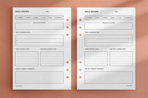 Daily Review template. Free printable planner insert.