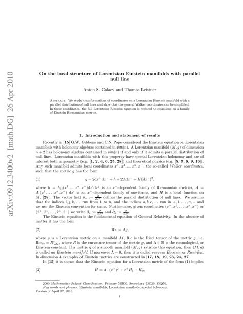 (PDF) On the local structure of Lorentzian Einstein manifolds with parallel distribution of null ...