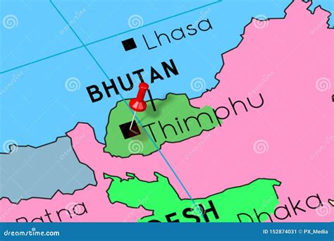 Bhutan, Thimphu - Capital City, Pinned on Political Map Stock ...