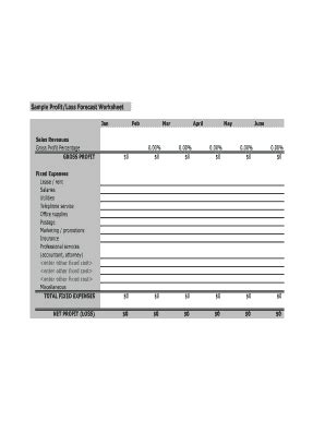 Fillable Online Sample Profit/Loss Forecast Worksheet Fax Email Print ...