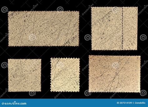 Set of Old Grunge Postage Stamps Reverse Side of Different Geometric Shapes Isolated on Black ...