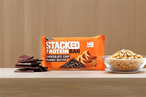 Peanut butter-based EVL Stacked Protein Bar with 14g of protein