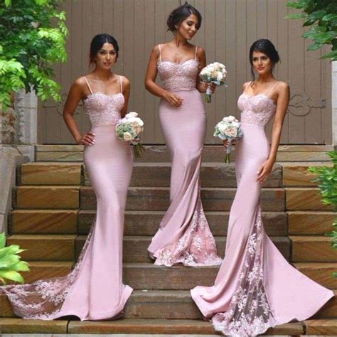 Sweetheart Bridesmaid Dresses with Lace Appliques, Pink Lace Bridesmaid ...