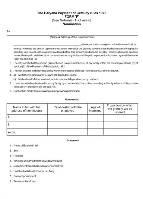 The Haryana Payment of Gratuity rules 1972 – Form ‘F’ – A4 200 pages ...