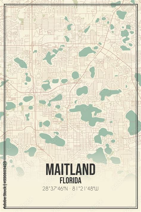 Retro US city map of Maitland, Florida. Vintage street map. Stock Illustration | Adobe Stock