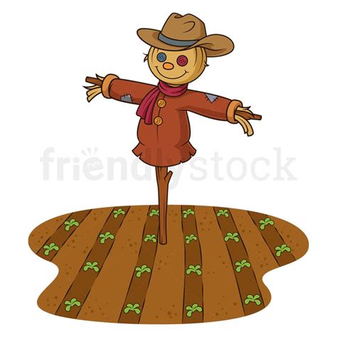 Cartoon Farm Field With Scarecrow Illustration Vector Clip Art - FriendlyStock