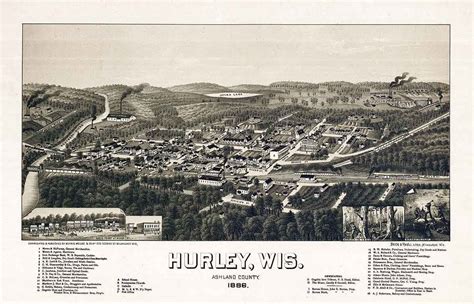 "1886 Panoramic Map of Hurley Wisconsin Ashland County 11\" x 17\", 18\" x 28\", or 20\" x 30 ...