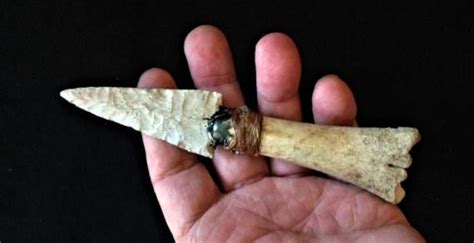 Stone Age Knife Replica - Texas Chert Blade hafted to Deer Bone Handle / Flint Knapped ...