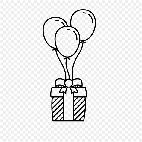 Simple Balloon Clipart Hd PNG, Gift Box And Balloon Vector Illustration With Simple Black Line ...