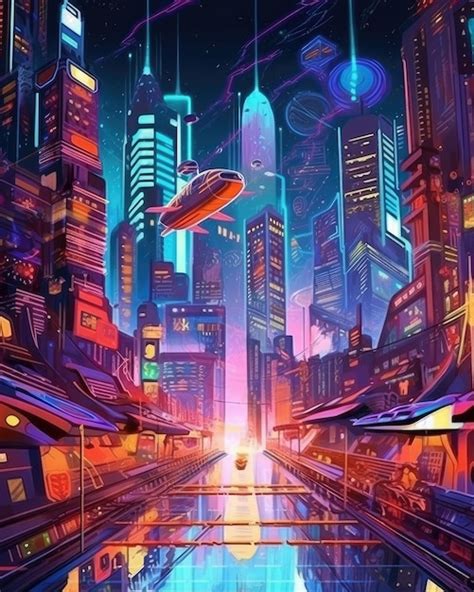 Premium Photo | A futuristic cyberpunk city at night with fly cars ...