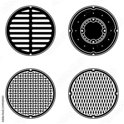 A set of vector sewer covers isolated on a white background. Can ...