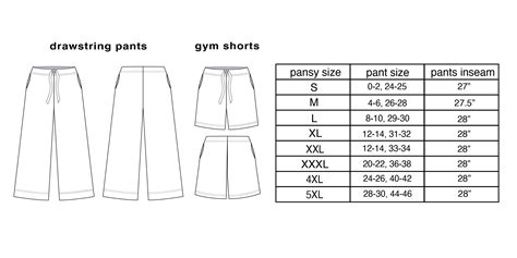 CLOTHING SIZE CHART — PANSY