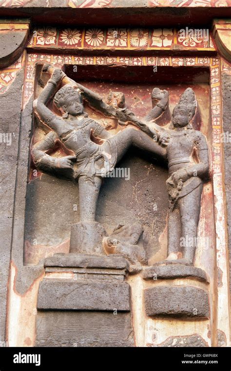 Religious carving on the Hindu Temple (Kailas Temple) itself carved out ...