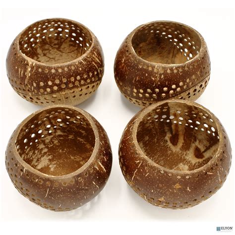 4 Large Handmade Natural Coconut Shell Tealight Candle Holders. Elyon Tableware - Your Shop for ...