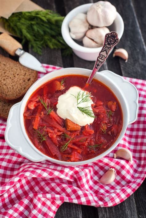 Red borsch with sour cream stock image. Image of redbeet - 37015753